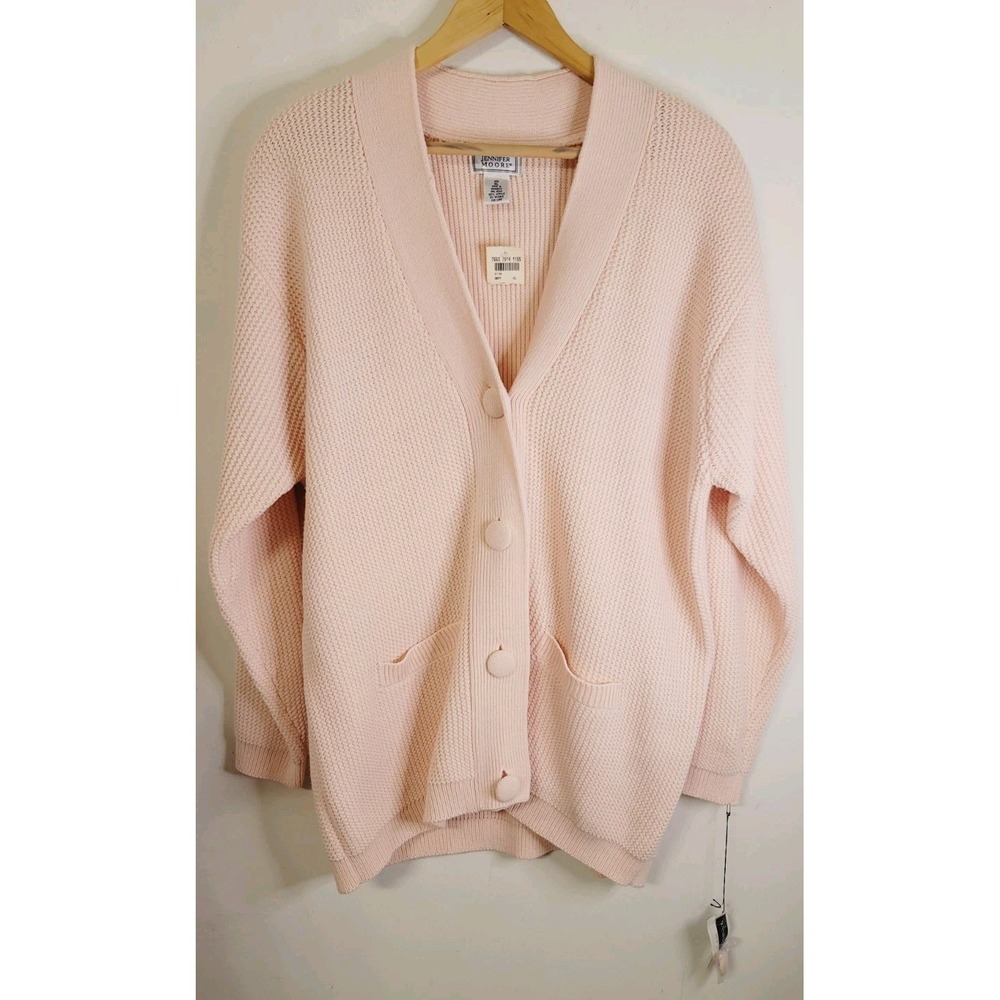 VTG Jennifer Moore Cardigan Extra Large Sweater Cable Knit Pink‎ Button-Up NWT